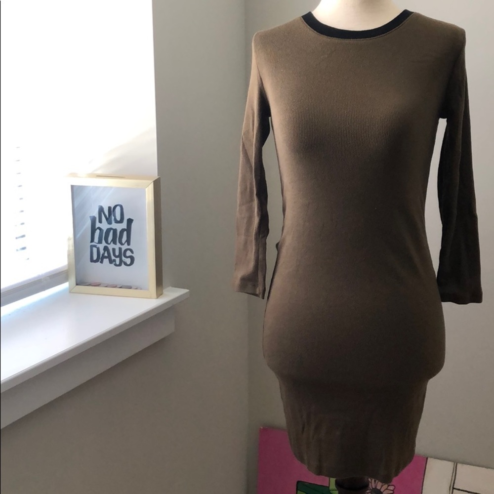 Forever 21 Long Sleeve Shirt Dress Olive Black